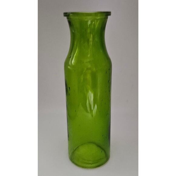 Vintage Green Glass Vase 8" Tall Cylinder Bud Flower Bottle Retro Decor - Picture 1 of 3